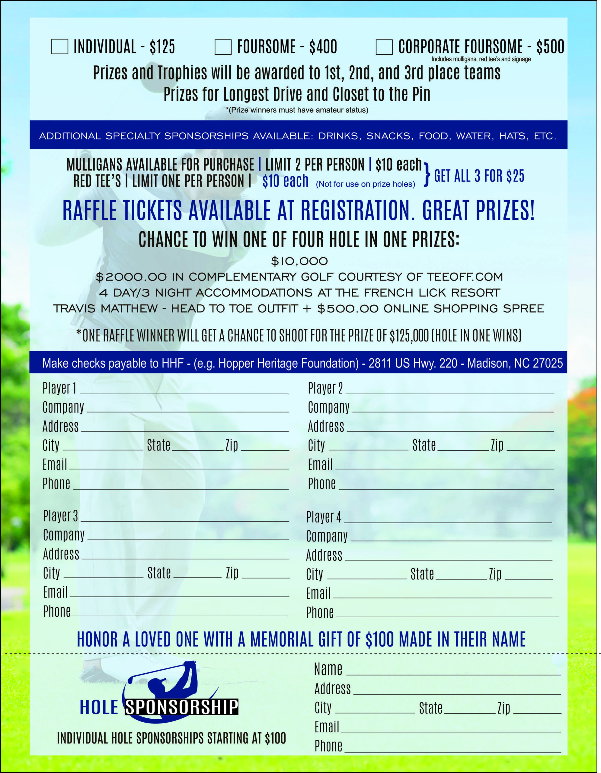 2020 HHF NC Golf Tournament Flyer B